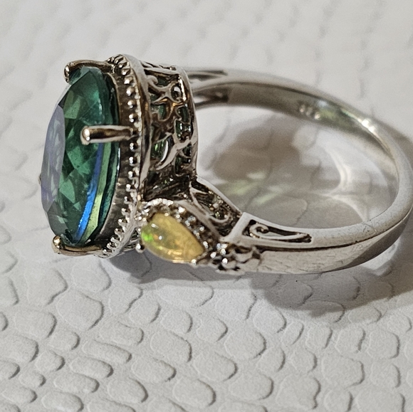 Genuine Exotic Peacock Quartz & Opal Ring in Sterling Silver Size 8 - Picture 13 of 17